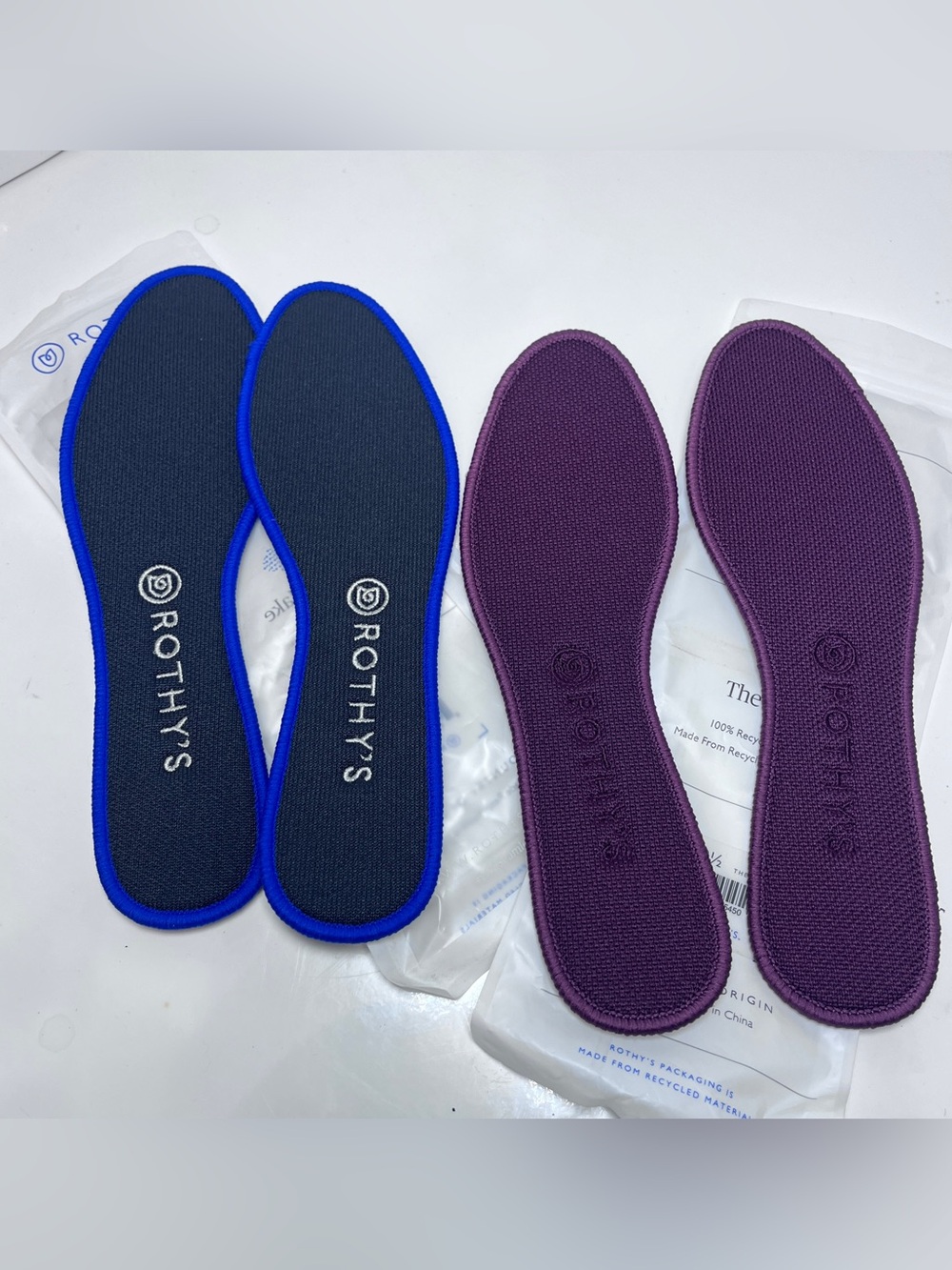 2 pairs Rothy's Removable Insoles in Plum and navy